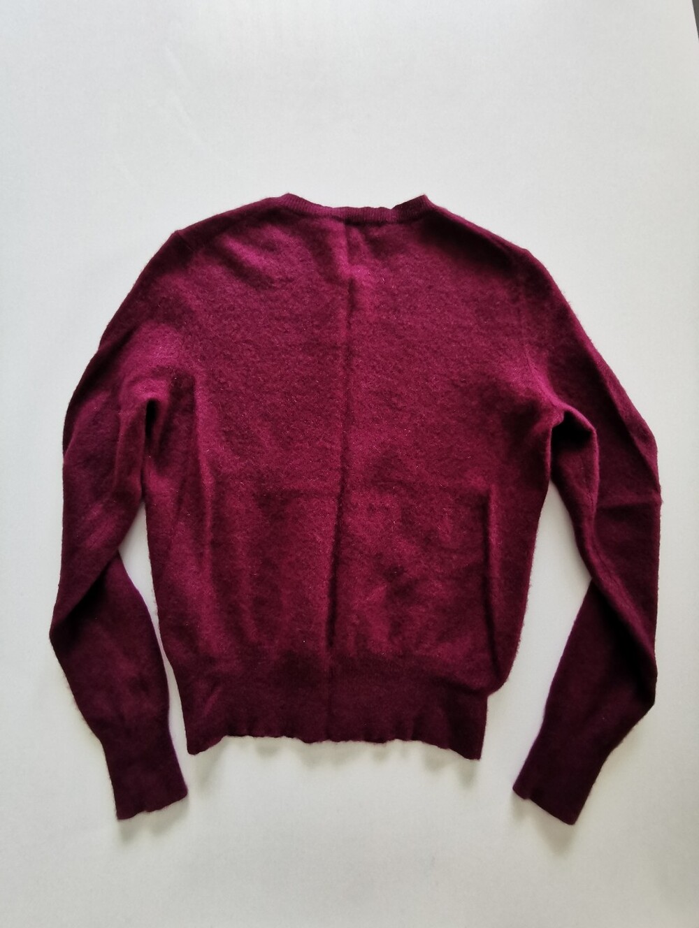 100% Cashmere Lord & Taylor Wine Button-Front Crewneck Long Sleeve Cardigan - Picture 3 of 5